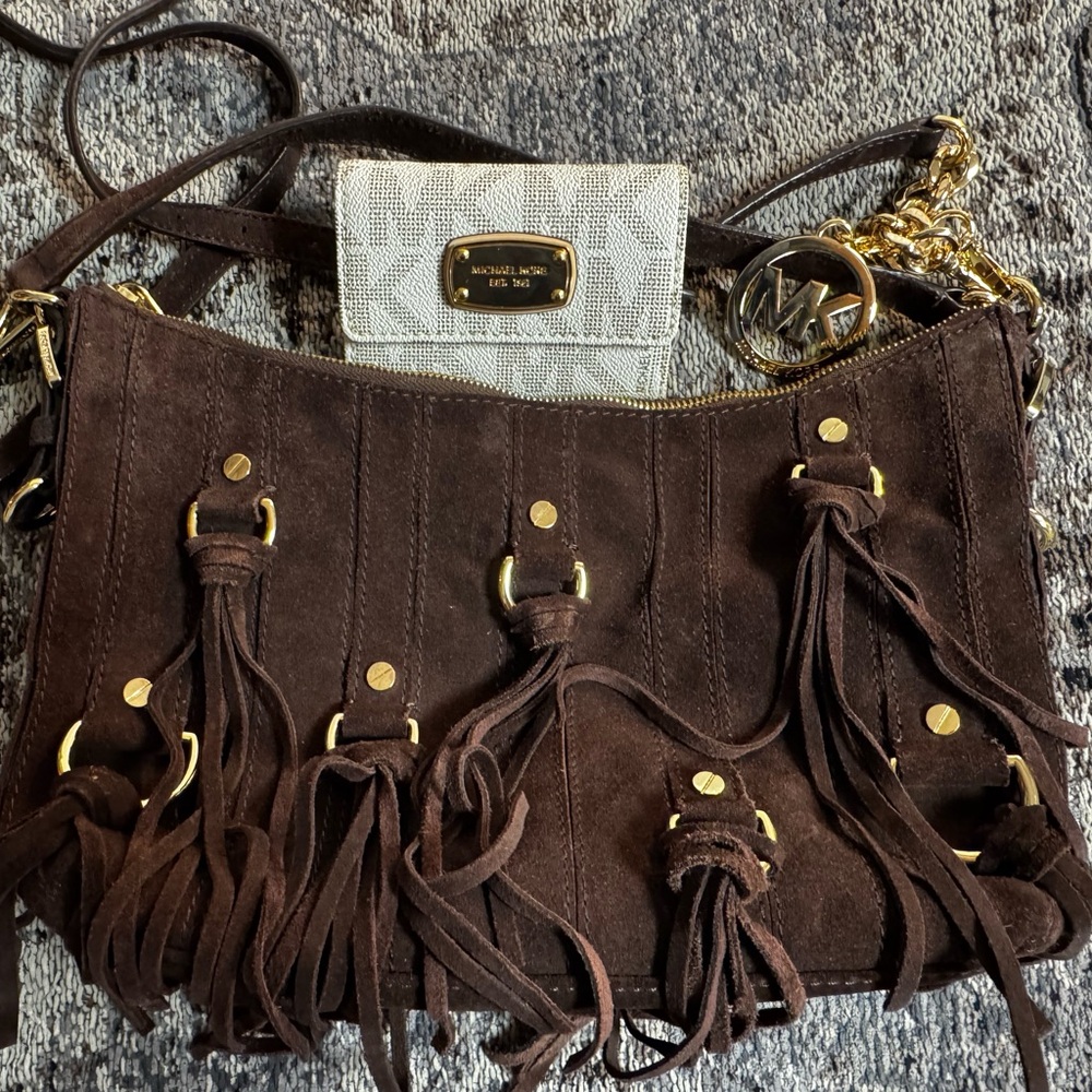 Michael Kors Dark Brown Fringe Purse & Wallet Set